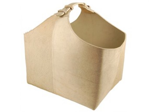 Porte bûches Seau Cuir Beige 